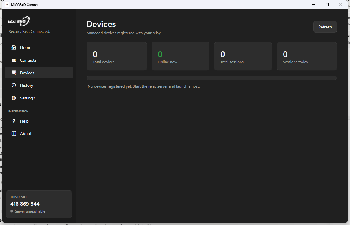 MICO360 Connect devices view — live fleet inventory and health