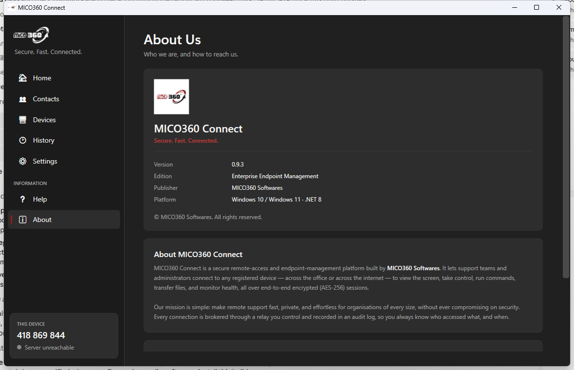 MICO360 Connect — About