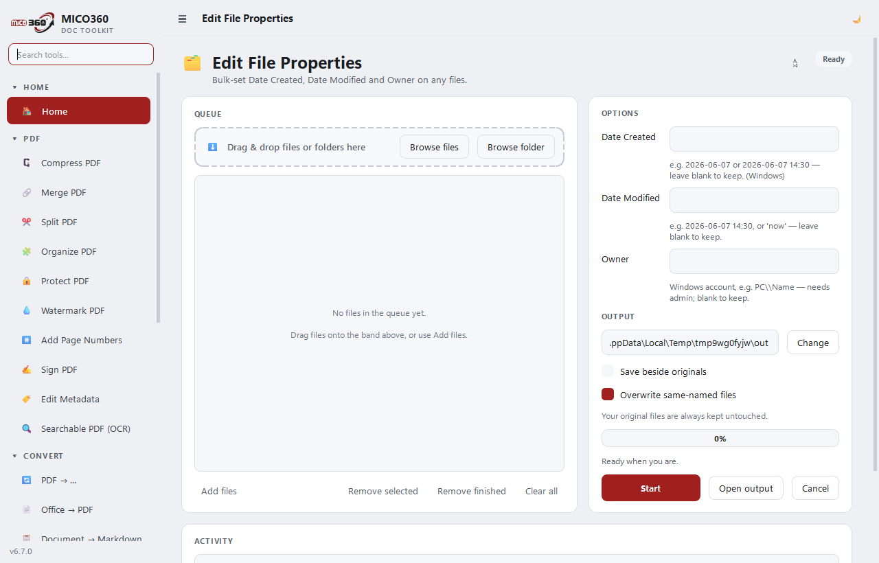 MICO360 Doc Toolkit — File properties